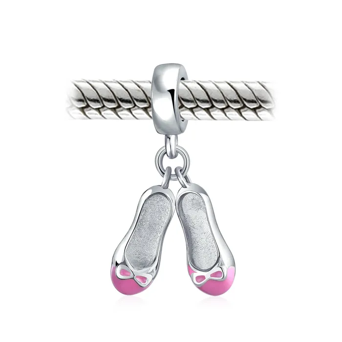 Bracelets BlingJewelry Wholesale Pink White Prima Ballerina Charm Bead Sterling Silver for European Bracelet
