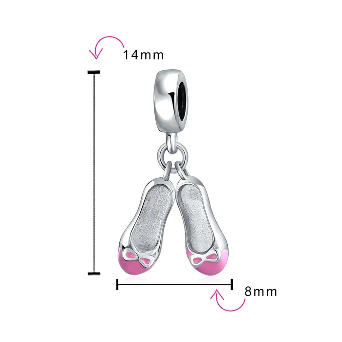 Bracelets BlingJewelry Wholesale Pink White Prima Ballerina Charm Bead Sterling Silver for European Bracelet