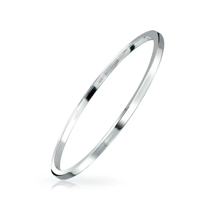 Bracelets BlingJewelry Wholesale Plain Simple 2MM Flat Edge Sterling Silver Bangle Bracelet for Layering and Stacking