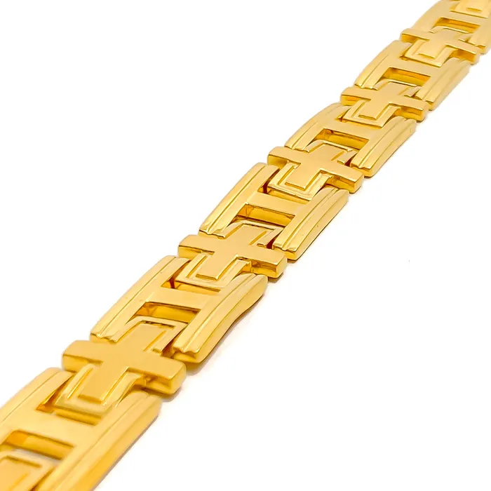 Bracelets Bold Luminous 22K Gold Mens Bracelet Andaaz Jewelers