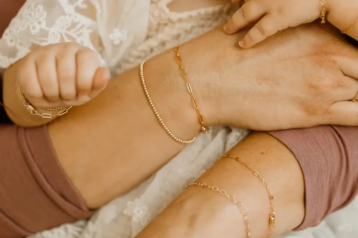 Bracelets Mommy Me Dainty Gold Beaded Bracelet 14K Gold Filled TCB