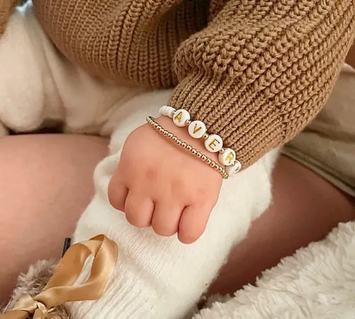 Bracelets Mommy Me Dainty Gold Beaded Bracelet 14K Gold Filled TCB