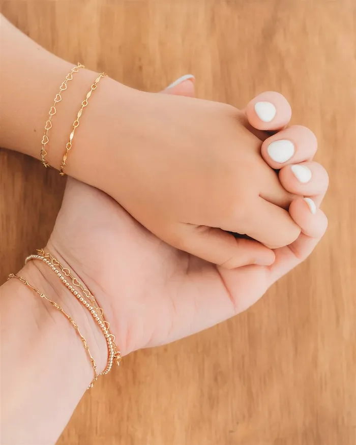 Bracelets Mommy Me Dainty Gold Beaded Bracelet 14K Gold Filled TCB
