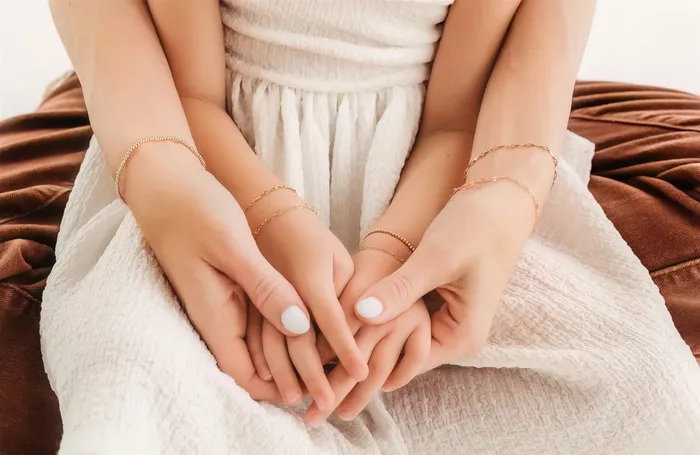 Bracelets Mommy Me Dainty Gold Beaded Bracelet 14K Gold Filled TCB