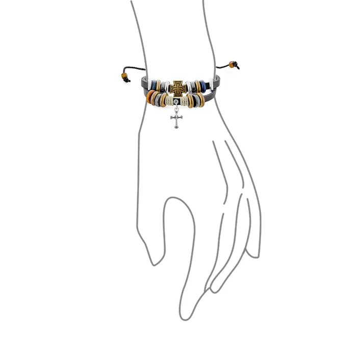 Bracelets Retro Boho Leather Wrap Bracelet with Wood Beads Maltese Cross Charm for Men BlingJewelry Wholesale Bracelets Retro Boho Leather Wrap Bracelet with Wood Beads Maltese Cross Charm for Men BlingJewelry Wholesale