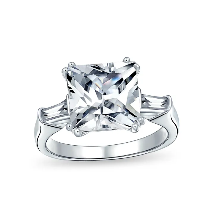 Classic 35CT Canary Yellow CZ Asscher Cut Engagement Ring with Baguette Band Silver BlingJewelry Wholesale Rings Classic 35CT Canary Yellow CZ Asscher Cut Engagement Ring with Baguette Band Silver BlingJewelry Wholesale Rings