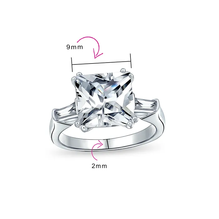 Classic 35CT Canary Yellow CZ Asscher Cut Engagement Ring with Baguette Band Silver BlingJewelry Wholesale Rings Classic 35CT Canary Yellow CZ Asscher Cut Engagement Ring with Baguette Band Silver BlingJewelry Wholesale Rings