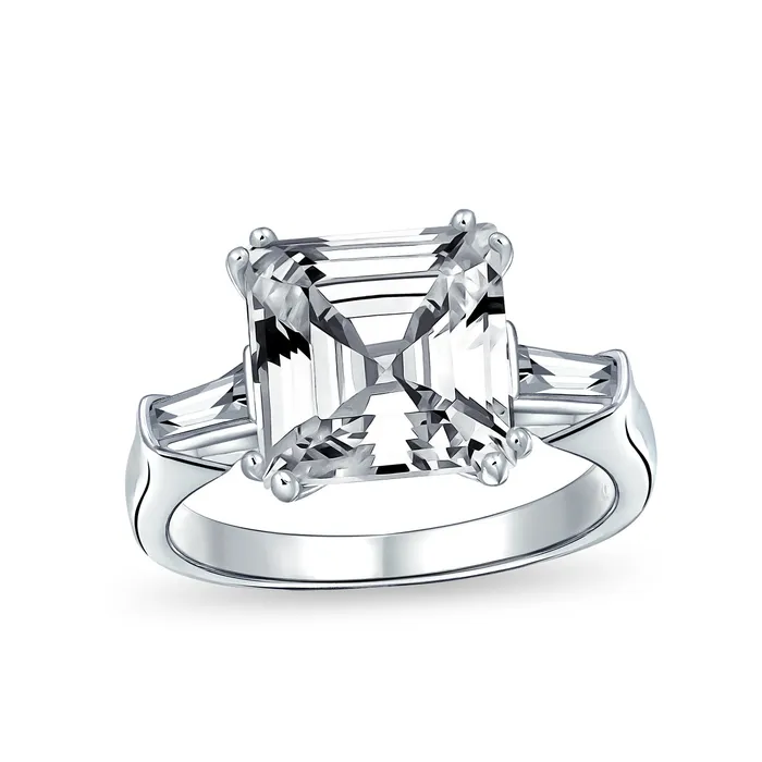 Classic 35CT Canary Yellow CZ Asscher Cut Engagement Ring with Baguette Band Silver BlingJewelry Wholesale Rings Classic 35CT Canary Yellow CZ Asscher Cut Engagement Ring with Baguette Band Silver BlingJewelry Wholesale Rings