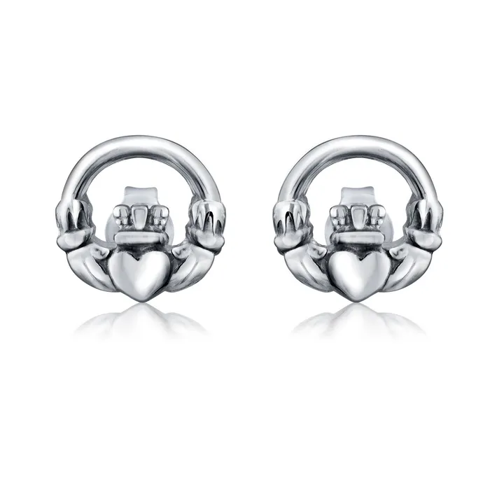 Classic BFF Celtic Heart Stud Earrings in Oxidized Sterling Silver BlingJewelry Wholesale Earrings