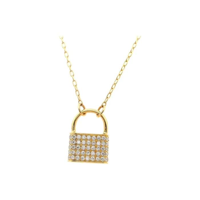 Classic Creations Necklaces 18kt Yellow Gold Diamond Lock Necklace