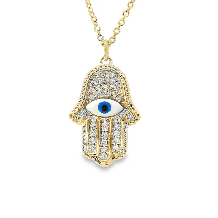 Classic Creations PreStyled Sets 14kt Gold Diamond Millgrain Hamsa