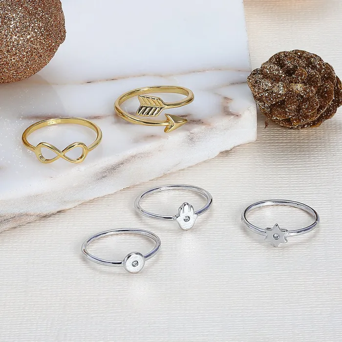 CZ 14K Plated Silver Midi Knuckle Spiritual Hamsa Ring 1MM For Teen BlingJewelry Wholesale Rings