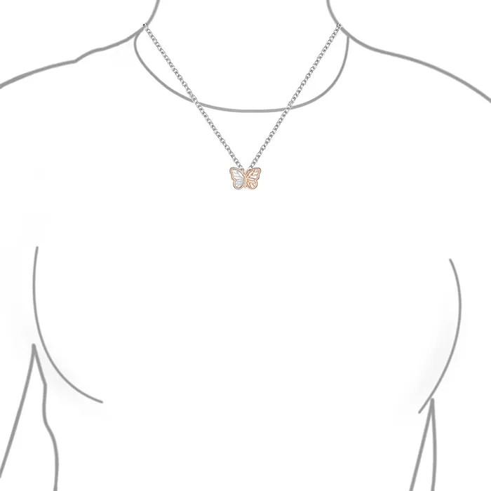 Dainty Garden 3D Butterfly Pendant Necklace TwoTone Rose Gold Silver Chain BlingJewelry Wholesale Necklaces