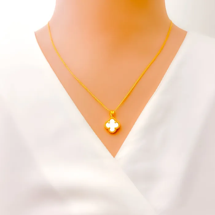 Delicate Stylish 21k Gold Clover Pendant Andaaz Jewelers PreStyled Sets