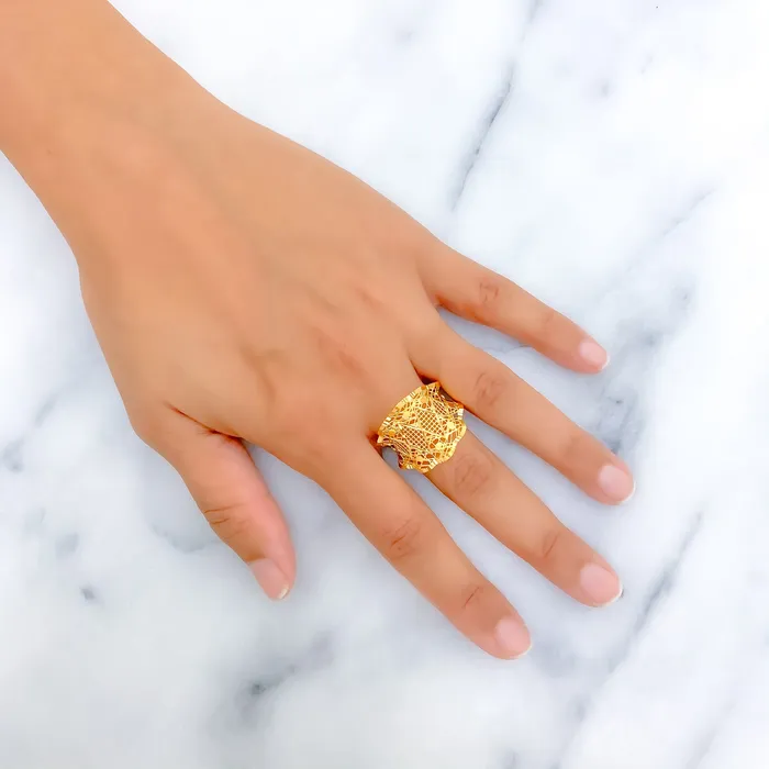 Dressy Unique 21k Gold Mesh Ring Andaaz Jewelers Rings