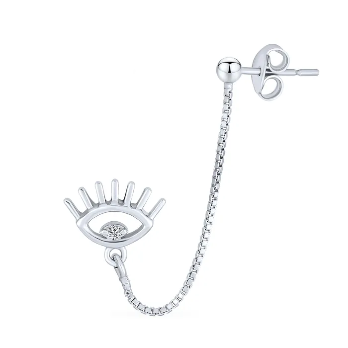 Ear Cuff Cartilage CZ Evil Eye Double Pierced Helix Chain Ball Stud Earrings Silver BlingJewelry Wholesale Earrings
