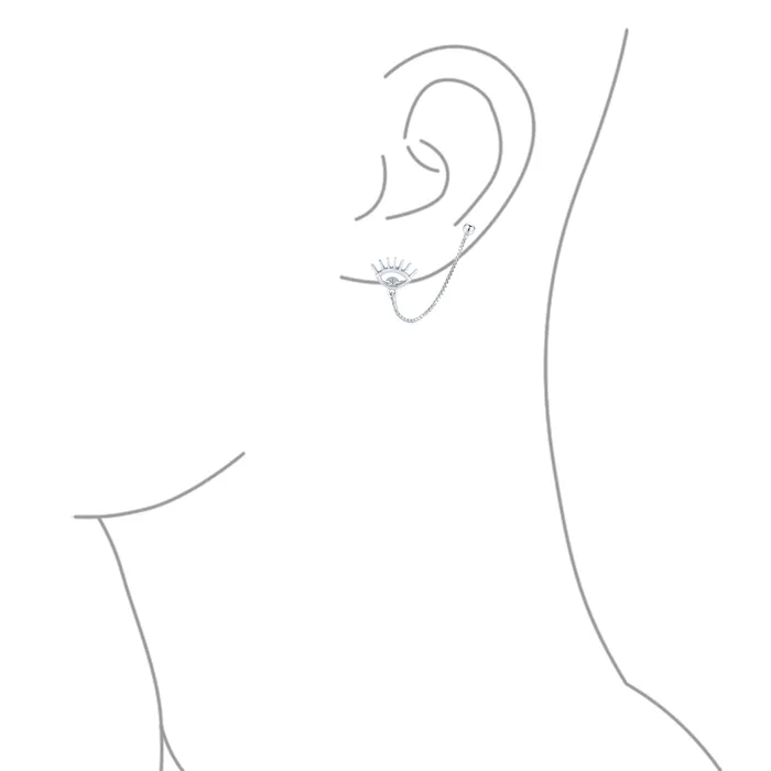 Ear Cuff Cartilage CZ Evil Eye Double Pierced Helix Chain Ball Stud Earrings Silver BlingJewelry Wholesale Earrings