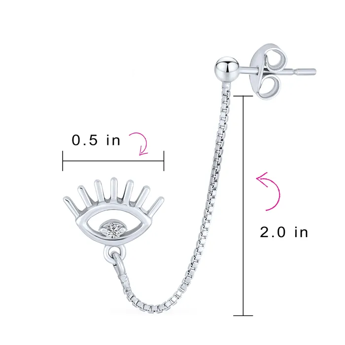 Ear Cuff Cartilage CZ Evil Eye Double Pierced Helix Chain Ball Stud Earrings Silver BlingJewelry Wholesale Earrings