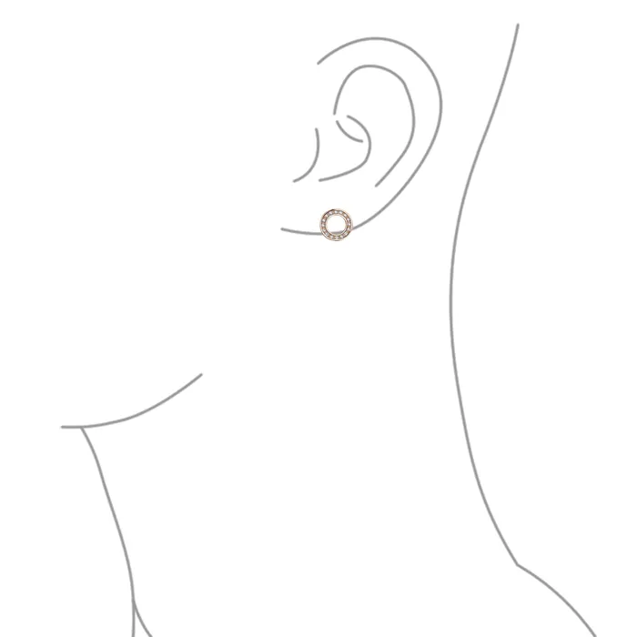Earrings BlingJewelry Wholesale Geometric Pave CZ Stud Earrings Open Circle Disc Rose Gold Sterling Silver