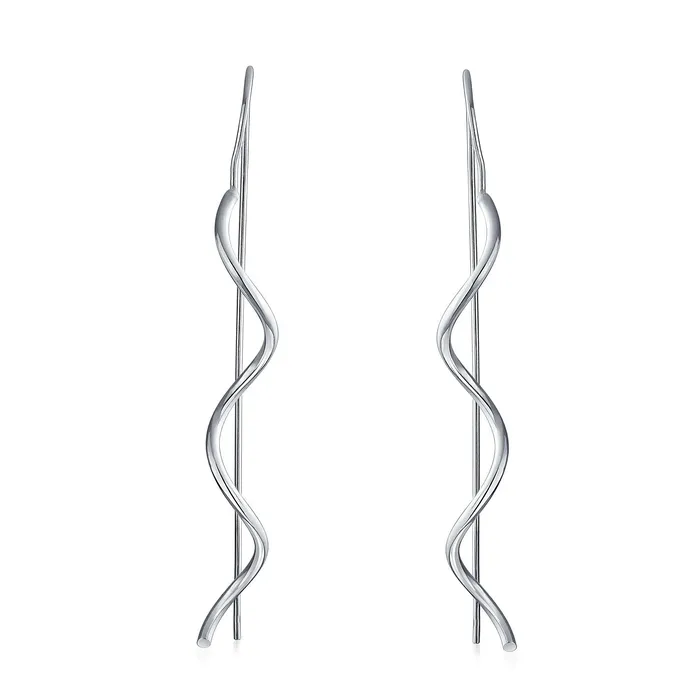 Earrings BlingJewelry Wholesale Geometric Wavy Zig Zag Thin Wire Dangle Earrings in Sterling Silver