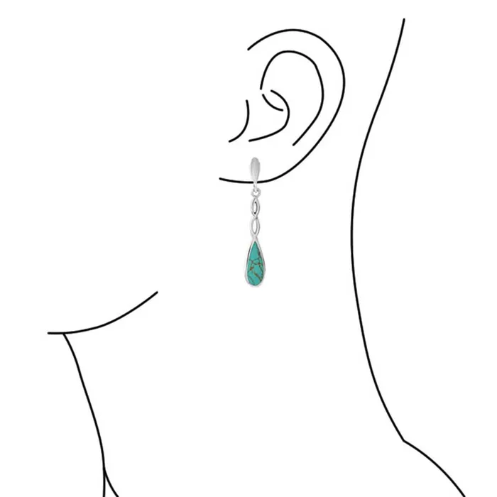 Earrings BlingJewelry Wholesale Linear Infinity Spiral Twist Teardrop Dangle Gemstone Earrings Blue Turquoise Sterling Silver