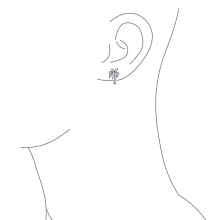 Earrings BlingJewelry Wholesale Nautical Hawaiian CZ Stud Earrings with Palm Tree Design in Sterling Silver