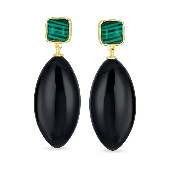 Earrings BlingJewelry Wholesale Unique Geometric Dangle Gemstone Earrings with Malachite Onyx in Gold Plated Earrings BlingJewelry Wholesale Unique Geometric Dangle Gemstone Earrings with Malachite Onyx in Gold Plated
