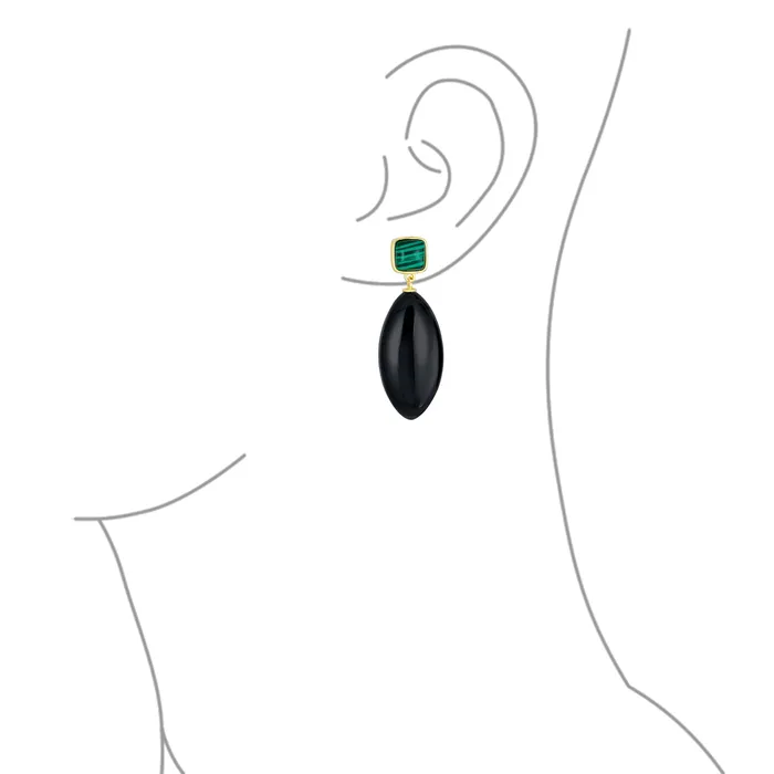 Earrings BlingJewelry Wholesale Unique Geometric Dangle Gemstone Earrings with Malachite Onyx in Gold Plated Earrings BlingJewelry Wholesale Unique Geometric Dangle Gemstone Earrings with Malachite Onyx in Gold Plated