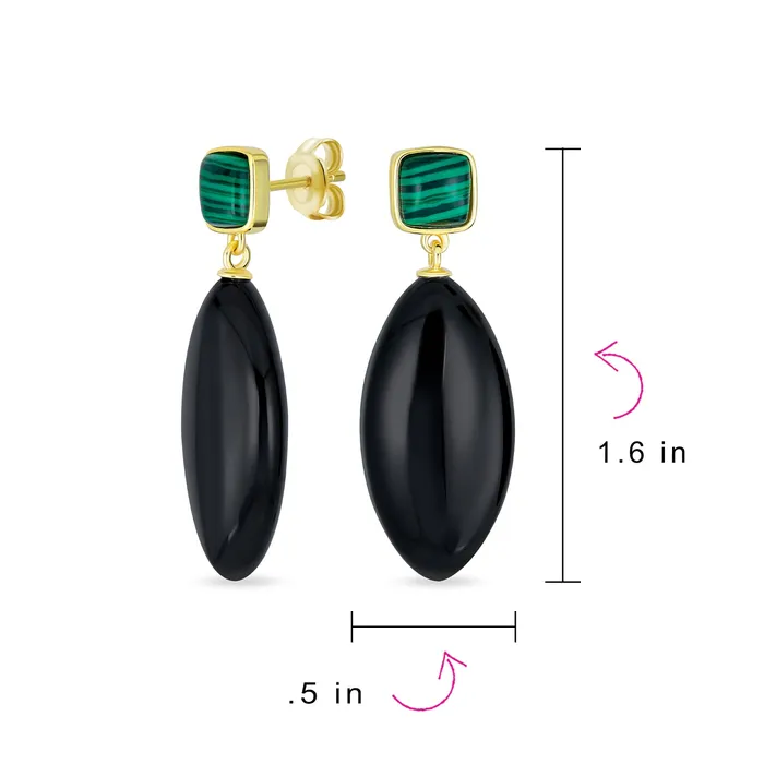 Earrings BlingJewelry Wholesale Unique Geometric Dangle Gemstone Earrings with Malachite Onyx in Gold Plated Earrings BlingJewelry Wholesale Unique Geometric Dangle Gemstone Earrings with Malachite Onyx in Gold Plated