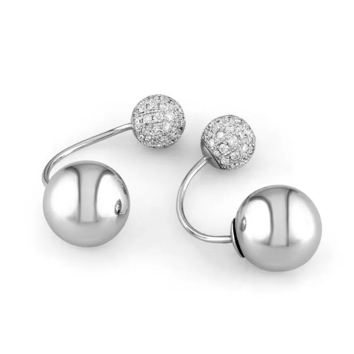 Earrings Classic Creations 18kt Double Ball Pave Diamond Stud Earrings