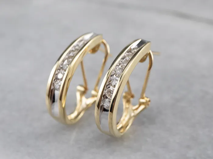 Earrings Market Square Jewelers Diamond Gold Partial Hoop Earrings