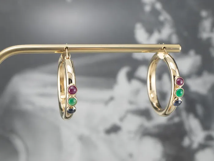 Earrings Market Square Jewelers Ruby Green Onyx and Sapphire Hoop Earrings Earrings Market Square Jewelers Ruby Green Onyx and Sapphire Hoop Earrings