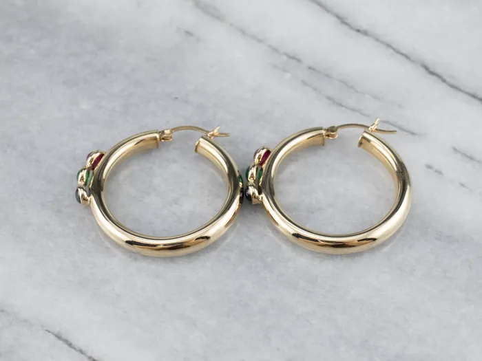 Earrings Market Square Jewelers Ruby Green Onyx and Sapphire Hoop Earrings Earrings Market Square Jewelers Ruby Green Onyx and Sapphire Hoop Earrings