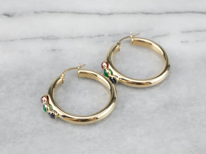 Earrings Market Square Jewelers Ruby Green Onyx and Sapphire Hoop Earrings Earrings Market Square Jewelers Ruby Green Onyx and Sapphire Hoop Earrings