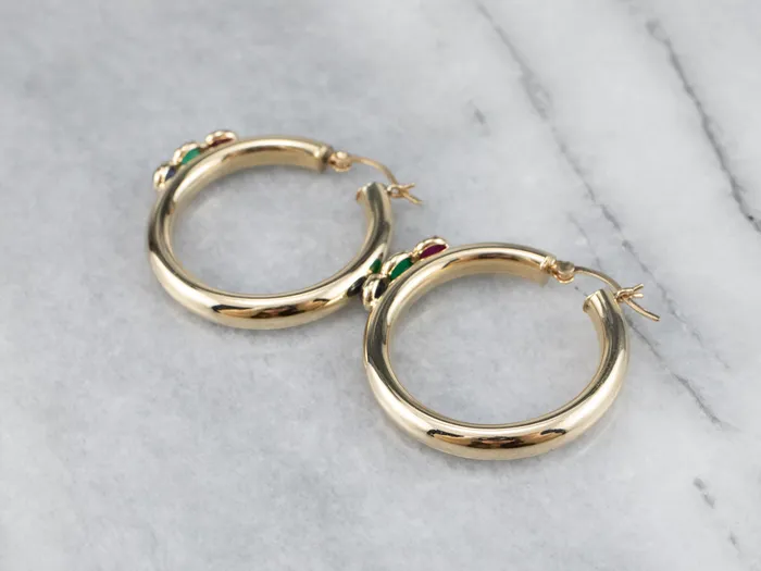 Earrings Market Square Jewelers Ruby Green Onyx and Sapphire Hoop Earrings Earrings Market Square Jewelers Ruby Green Onyx and Sapphire Hoop Earrings