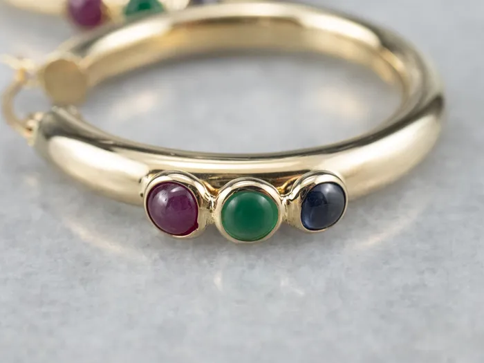 Earrings Market Square Jewelers Ruby Green Onyx and Sapphire Hoop Earrings Earrings Market Square Jewelers Ruby Green Onyx and Sapphire Hoop Earrings