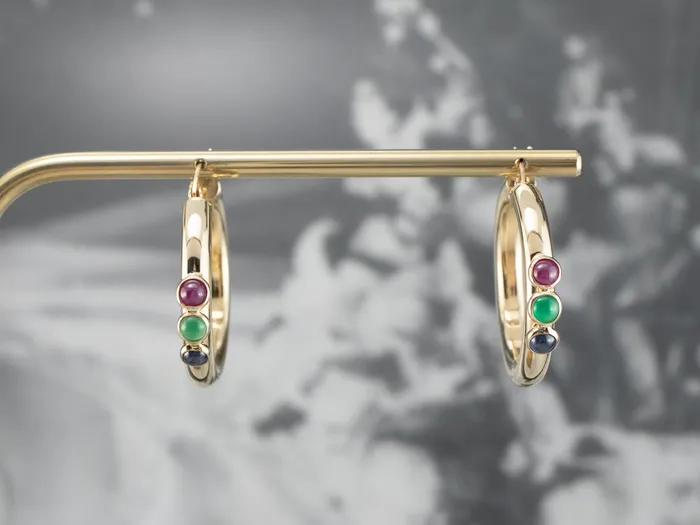 Earrings Market Square Jewelers Ruby Green Onyx and Sapphire Hoop Earrings Earrings Market Square Jewelers Ruby Green Onyx and Sapphire Hoop Earrings