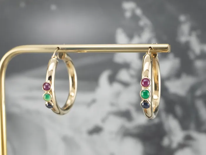 Earrings Market Square Jewelers Ruby Green Onyx and Sapphire Hoop Earrings Earrings Market Square Jewelers Ruby Green Onyx and Sapphire Hoop Earrings
