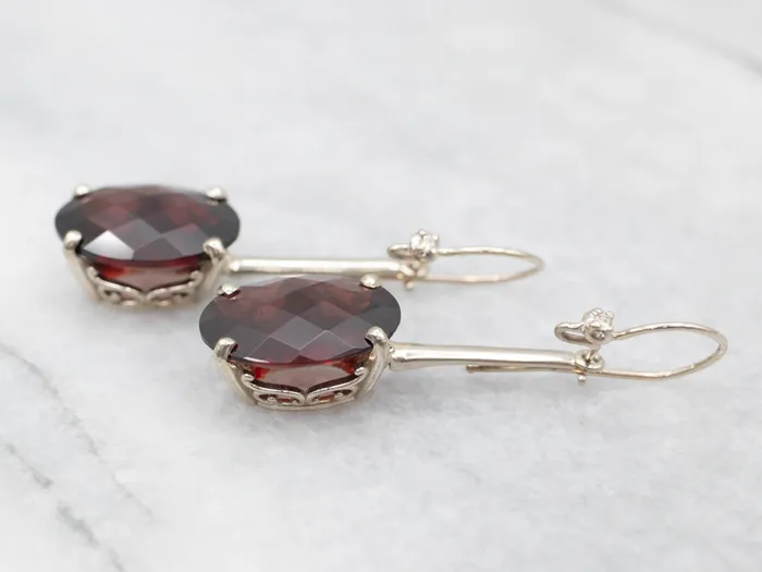 Earrings Market Square Jewelers White Gold Garnet Drop Earrings with Diamond Accents Earrings Market Square Jewelers White Gold Garnet Drop Earrings with Diamond Accents