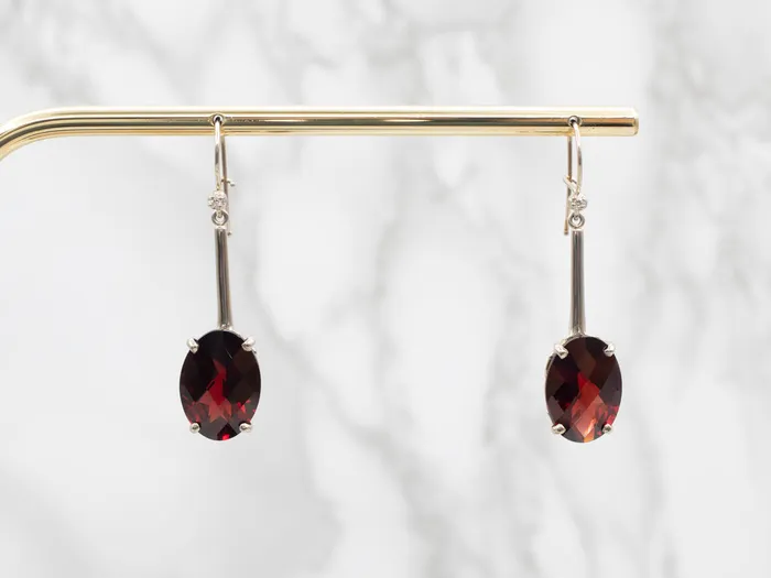 Earrings Market Square Jewelers White Gold Garnet Drop Earrings with Diamond Accents Earrings Market Square Jewelers White Gold Garnet Drop Earrings with Diamond Accents