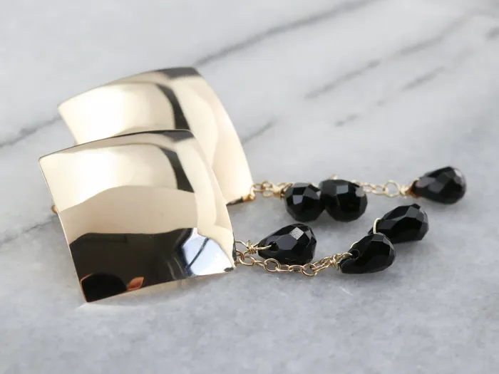 Earrings Market Square Jewelers Yellow Gold and Black Onyx Beaded Earrings