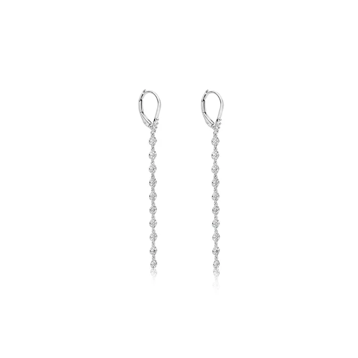 Earrings Meira T 14kt White Gold Pave Discs Drop Earring