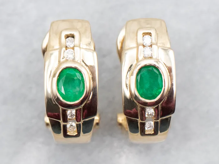 Earrings Modern Emerald and Diamond Half Hoop Earrings Market Square Jewelers