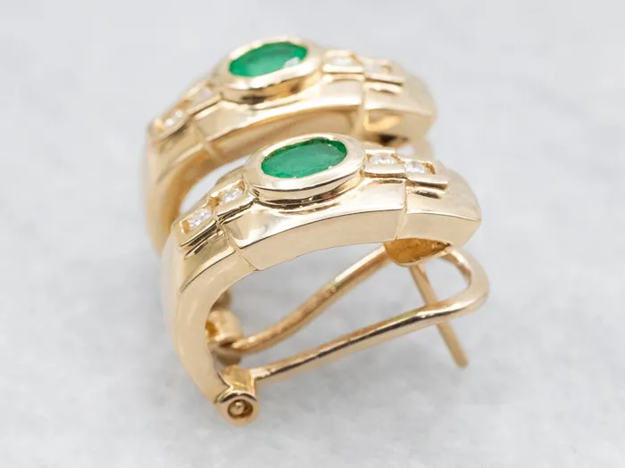 Earrings Modern Emerald and Diamond Half Hoop Earrings Market Square Jewelers