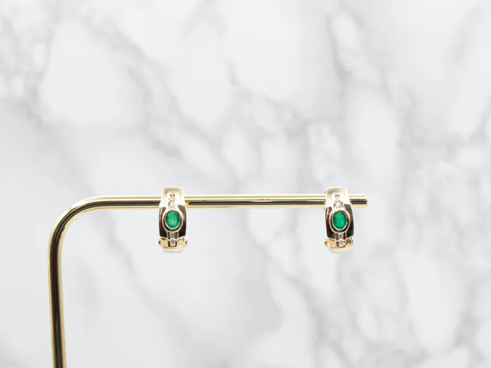 Earrings Modern Emerald and Diamond Half Hoop Earrings Market Square Jewelers
