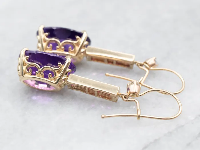 Earrings Yellow Gold Amethyst Drop Earrings with Ruby and White Topaz Accents Market Square Jewelers