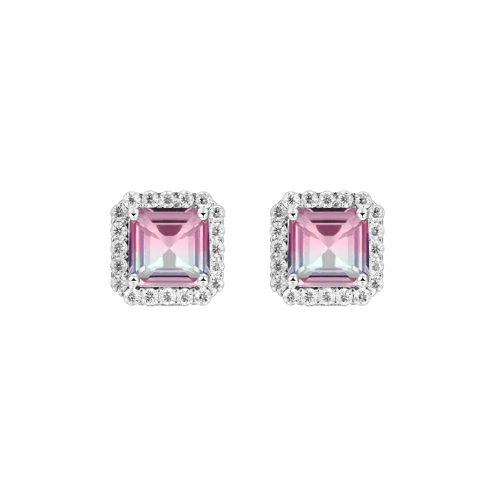 EmeraldCut Gradient Tourmaline Halo Stud Earring aporro Earrings