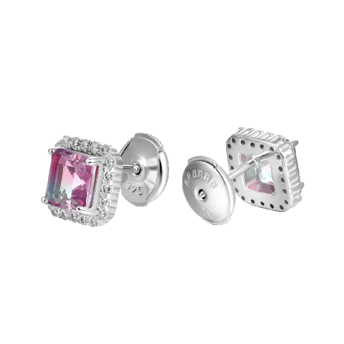 EmeraldCut Gradient Tourmaline Halo Stud Earring aporro Earrings