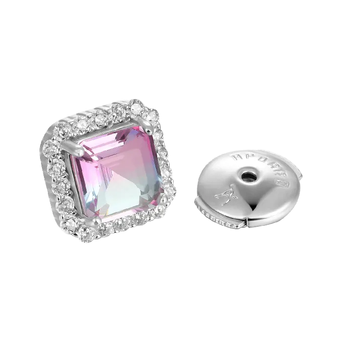 EmeraldCut Gradient Tourmaline Halo Stud Earring aporro Earrings
