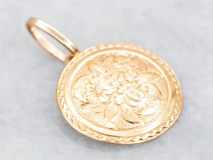 Engraved Gold Floral Disc Pendant Market Square Jewelers PreStyled Sets